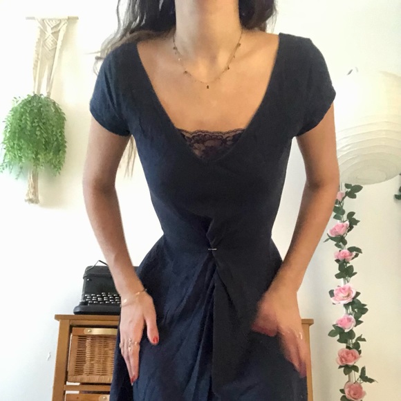 SOLD - Hollister Dark Navy Lacy A-line V-neck Dress - Picture 3 of 3